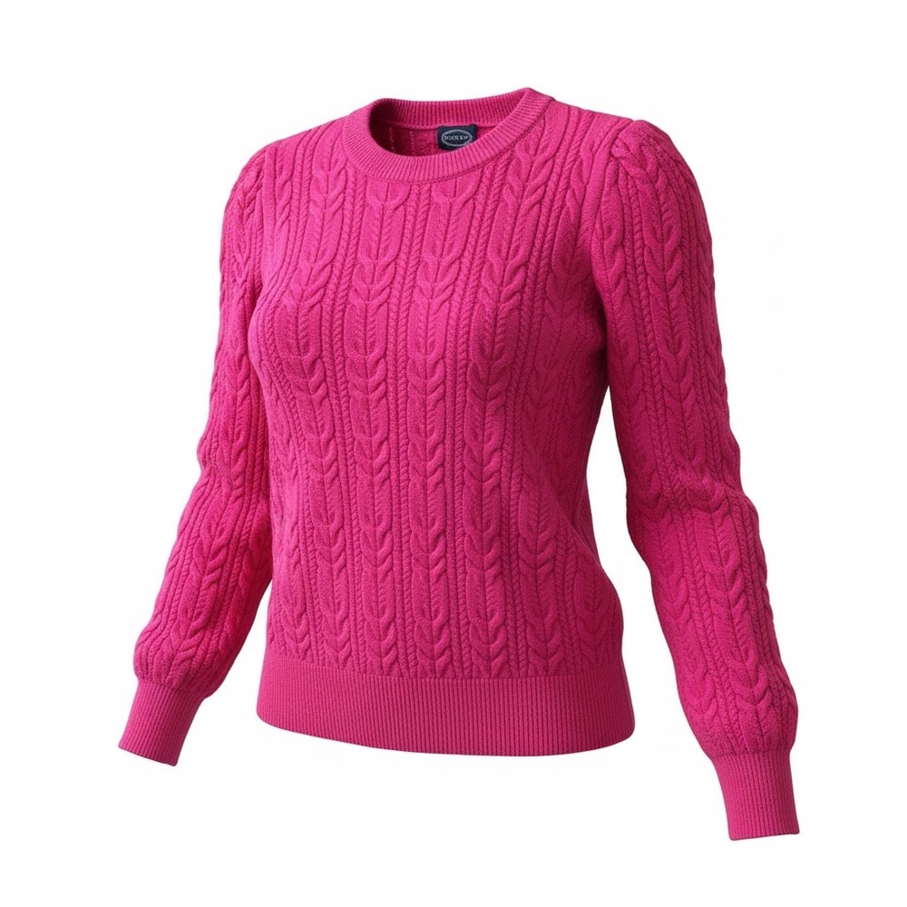 Classic Cable Knit Crewneck Sweater - Hot Pink